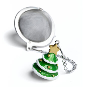 Boule à thé Dammann Frères en acier inoxydable avec un charmant sapin de Noël vert orné de boules dorées