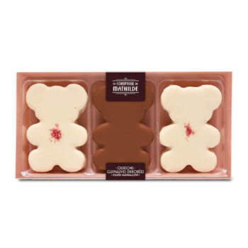 Le Comptoir de Mathilde Coffret 3 Oursons Chocolat Lait & Blanc Framboise - 90g
