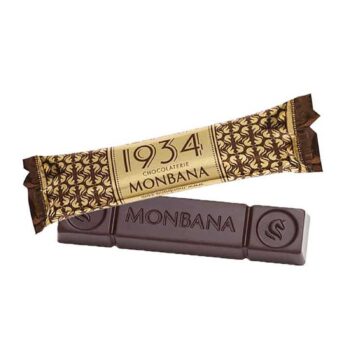 Barre de chocolat Monbana avec son emballage doré "1934 Chocolaterie Monbana"