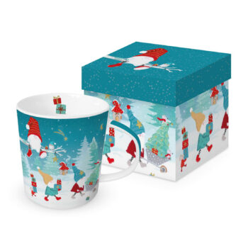 Tasse PPD In the House 40cl avec boîte cadeau, design lutins joyeux en forêt enneigée, motif Noël festif