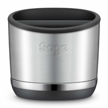 Bac à marc Sage The Knock Box™ 10 en acier inoxydable brossé avec barre d'éjection noire amovible et base antidérapante