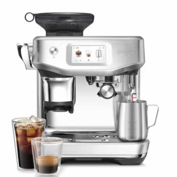 Machine à expresso Sage The Barista Touch Impress avec moulin intégré, deux verres de café froid et un pichet à lait en acier inoxydable