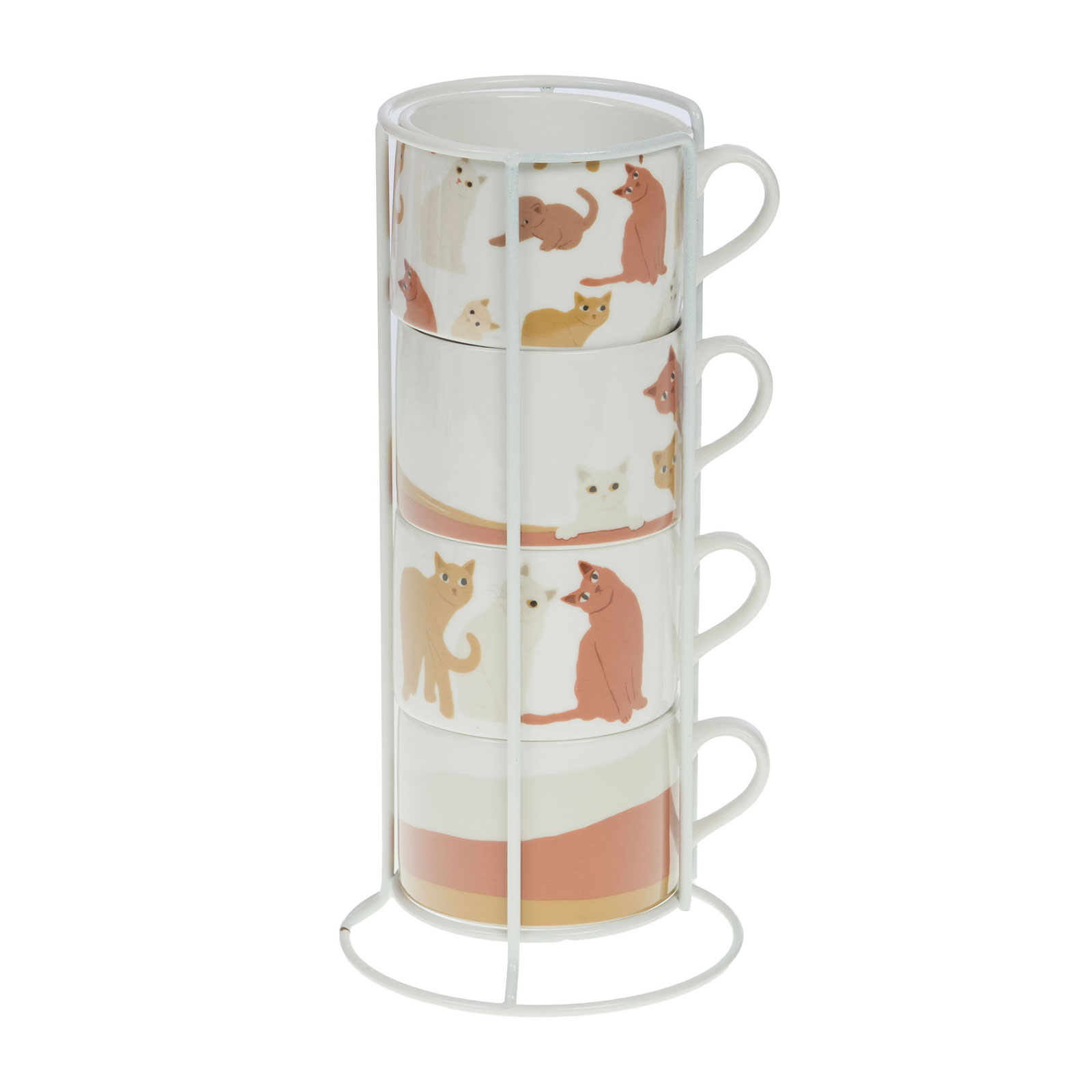 amadeus-coffret-distributeur-gustave Distributeur Amadeus Gustave avec 4 tasses en céramique blanche empilables, ornées de motifs de chats stylisés pastel