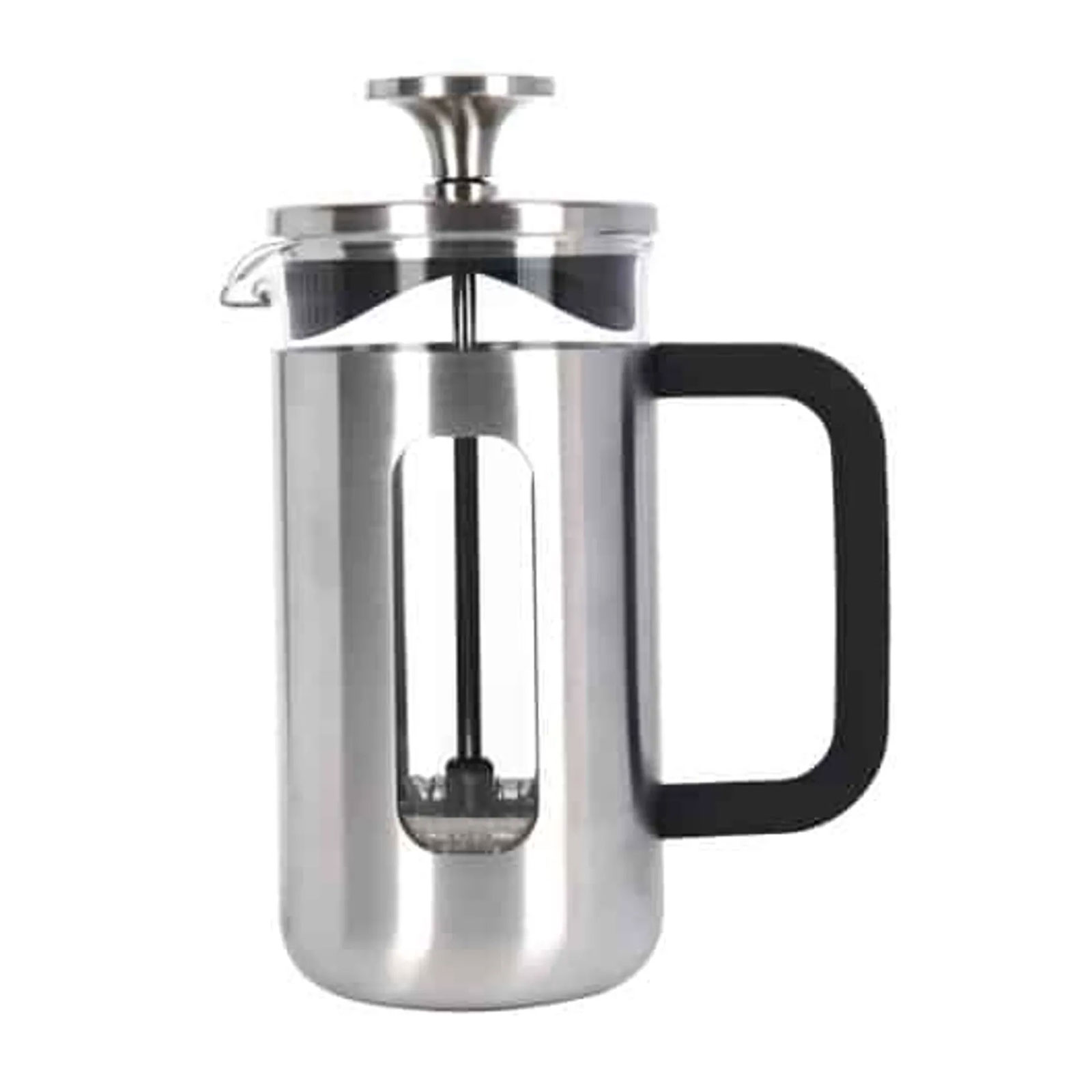 Cafetière Pisa à piston inox argentée et verre transparent, poignée noire, 350ml