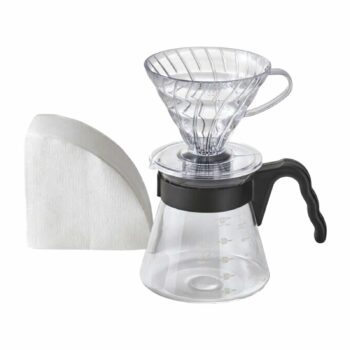 Kit Hario V60 en plastique transparent avec serveur en verre gradué de 600 ml et pile de filtres papier blancs, pour préparer 1 à 4 tasses de café
