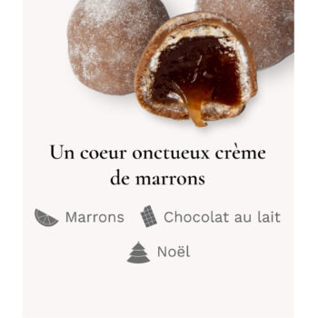 Chocolat de Noël fourré au cœur onctueux de marrons, avec des éclats de chocolat au lait