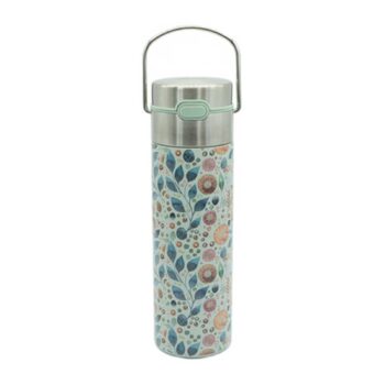 Théière isotherme Eigenart LEEZA Linnea 500ml avec motif floral bleu, rose et orange, bouchon vert menthe