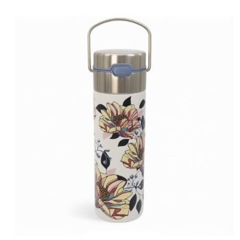 Théière isotherme Eigenart LEEZA Moon 500ml avec décor floral graphique, couvercle inox et anse bleue