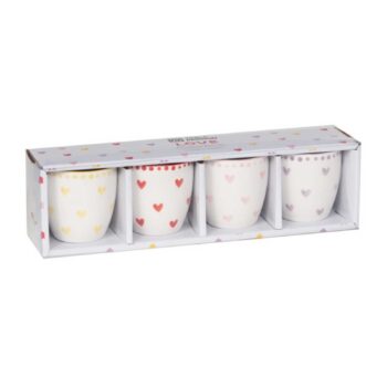 Coffret de 4 gobelets en porcelaine Bastide collection Love, décorés de cœurs colorés et de points, capacité 13cl