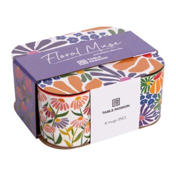 Coffret de 4 mugs en porcelaine avec motifs floraux colorés, collection Floral Muse de Table Passion, capacité 35cl