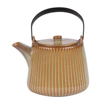 Théière Bastide Tiao 1L en grès émaillé vert et orange, avec anse noire et filtre acier inoxydable