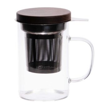 Tisanière Bastide Boro 45cl en verre borosilicate transparent avec filtre acier inoxydable noir et couvercle en bois sombre