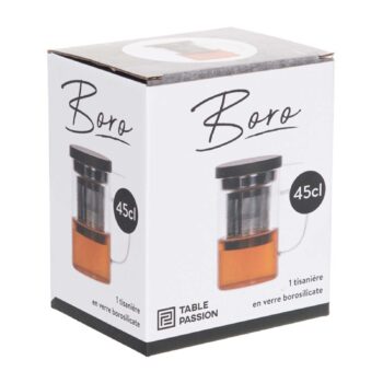 Boîte de la tisanière Boro en verre borosilicate de 45cl avec couvercle en bois, marque Table Passion