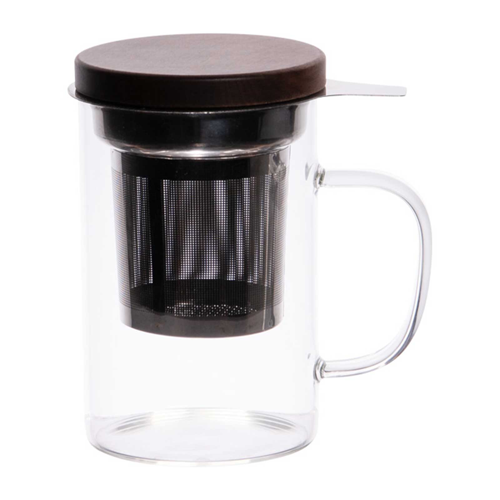 Tisanière Bastide Boro 45cl en verre borosilicate transparent avec filtre acier inoxydable noir et couvercle en bois sombre