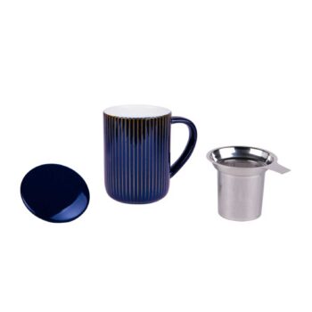 Tisanière Bastide bleu foncé avec couvercle et infuseur en inox, design côtelé, 47cl
