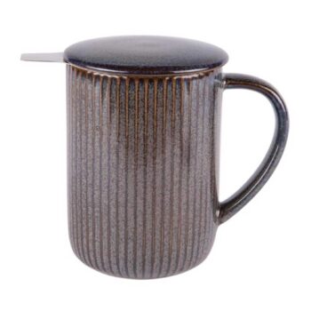 Tisanière Bastide Tiao gris noir 47cl en grès avec infuseur inox amovible et couvercle bleu foncé