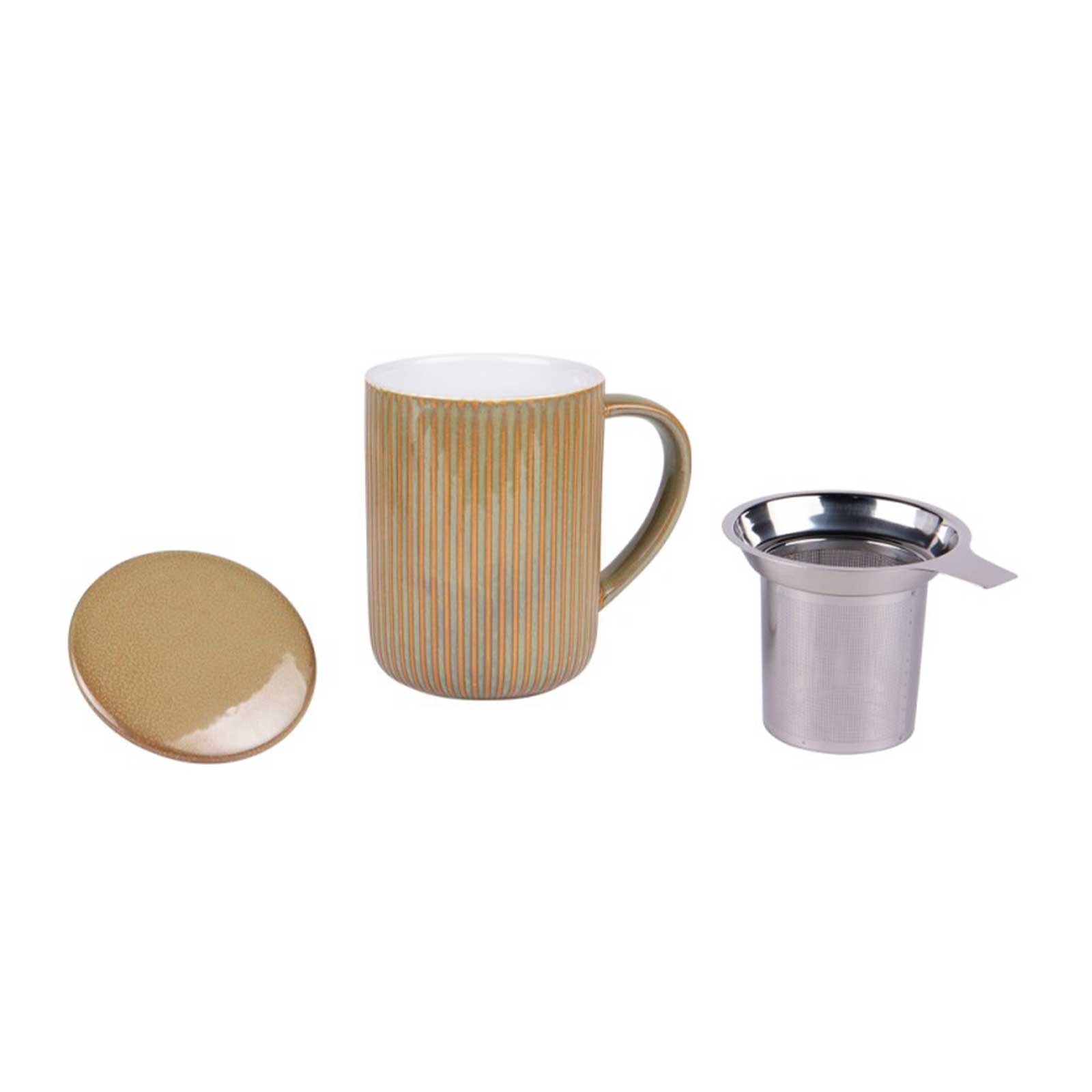 Tisanière Bastide Tiao vert orange avec couvercle et infuseur en inox, capacité 47cl, côtes verticales