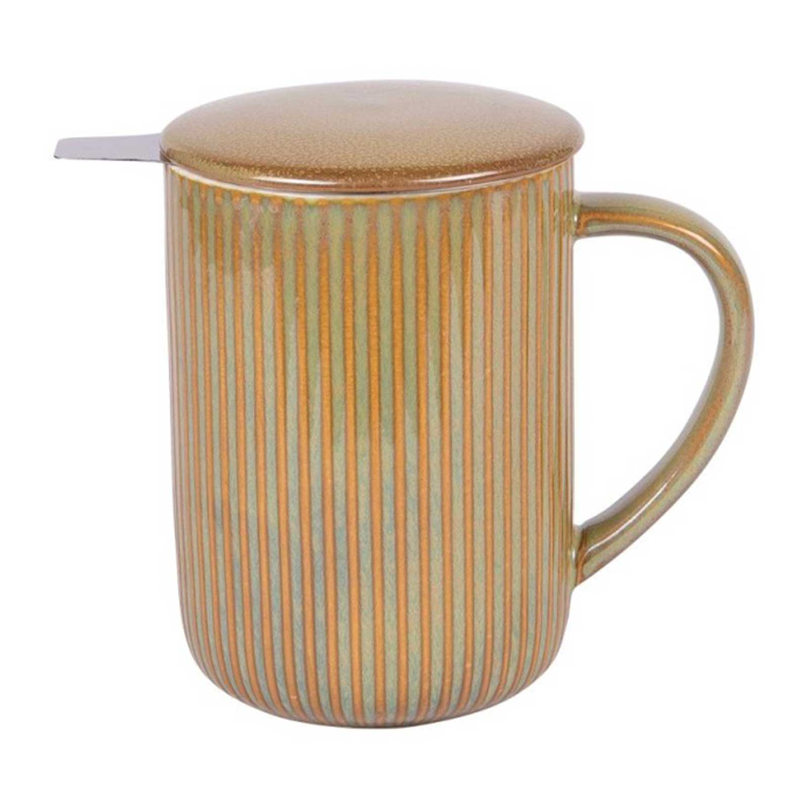 Tisanière Bastide Tiao en grès vert et orange, 47cl, avec couvercle et infuseur inox