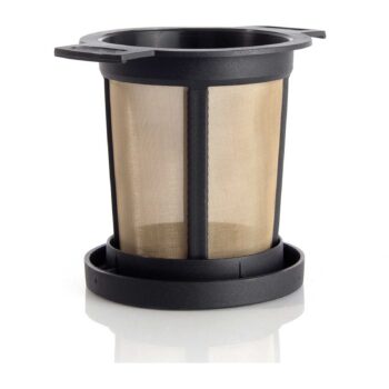 Filtre à thé permanent Teeli en acier inoxydable et plastique noir, avec un tamis fin pour infuser le thé en vrac