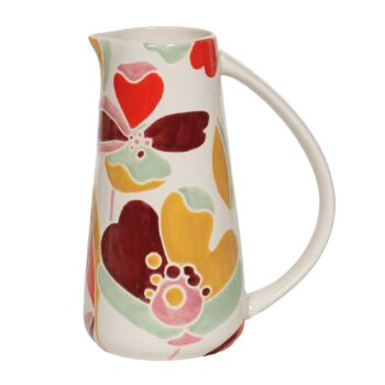 Pichet Amadeus Alexia en céramique blanc cassé avec motifs floraux peints à la main, anse courbée