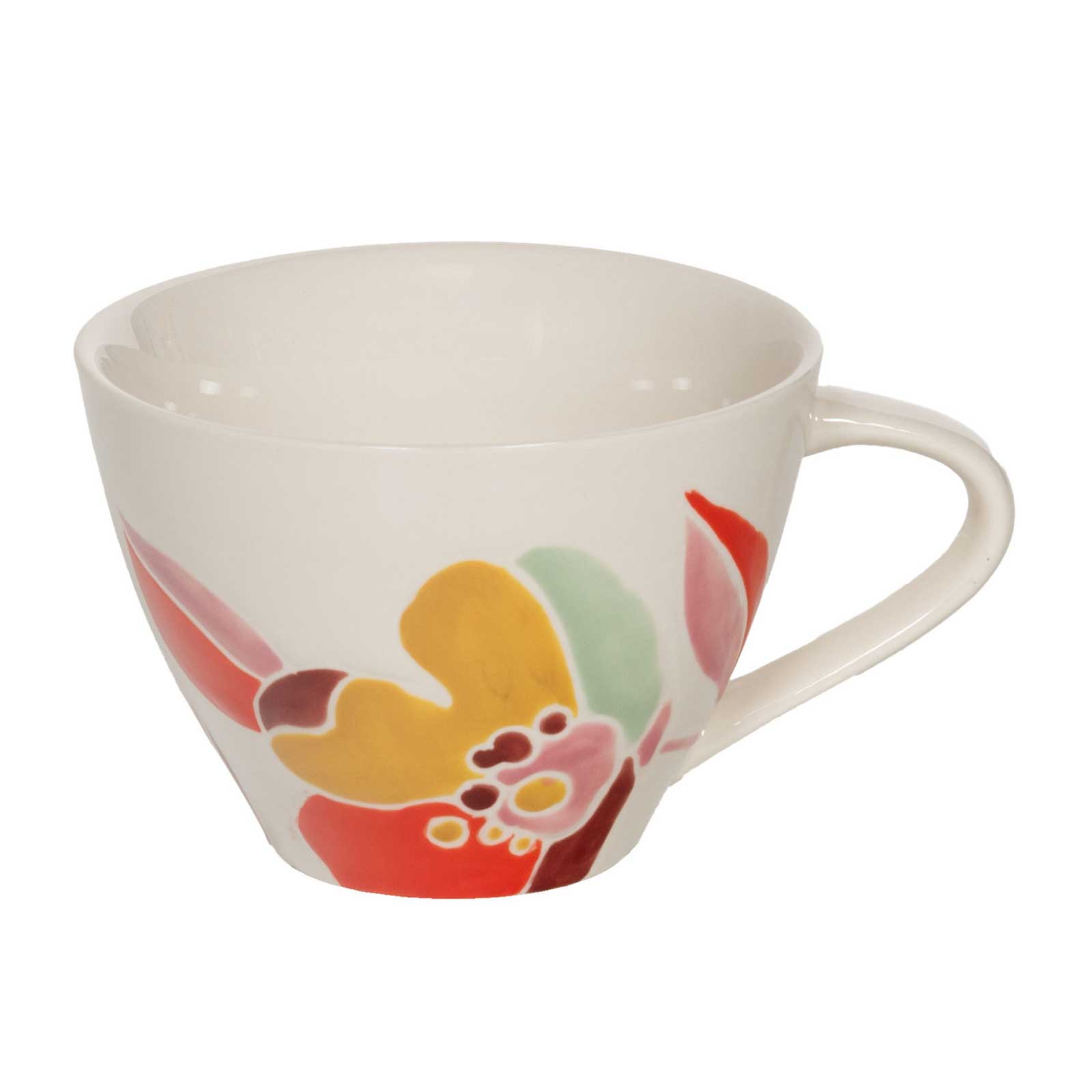 Tasse à thé Alexia Amadeus en céramique blanc cassé, motif floral abstrait coloré peint à la main