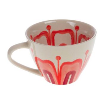 Tasse à thé Amadeus Debbie en grès émaillé beige avec motif floral rouge et rose, grande anse évasée
