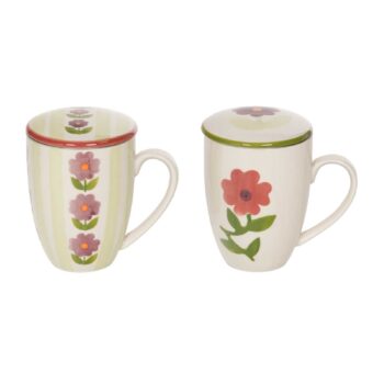 Tisanière Amadeus Daphné 40cl en grès émaillé avec motifs floraux peints à la main, couvercle et poignée ergonomique