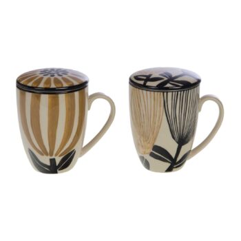 Tisanière Amadeus Eva 40cl en grès avec motif floral stylisé, rayures dorées et noires, et couvercle assorti