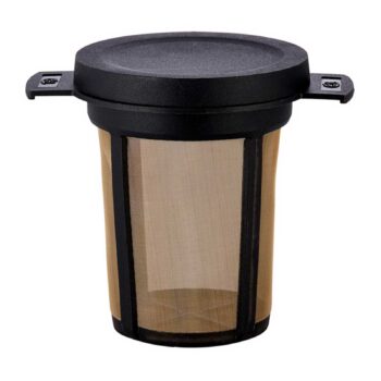Filtre à thé permanent D&B 6cm en maille fine bronze, couvercle noir texturé et anses noires