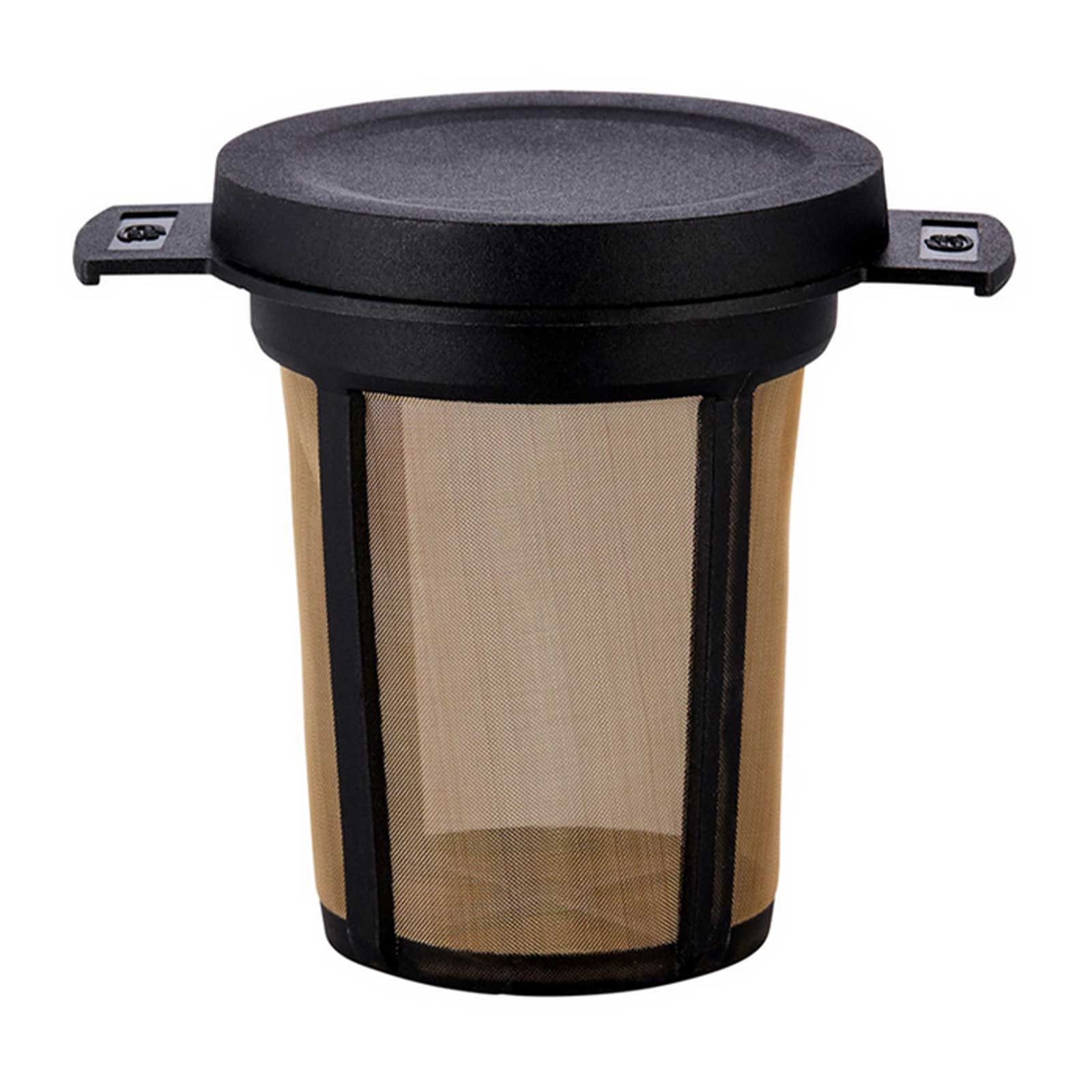 Filtre à thé permanent D&B 6cm en maille fine bronze, couvercle noir texturé et anses noires
