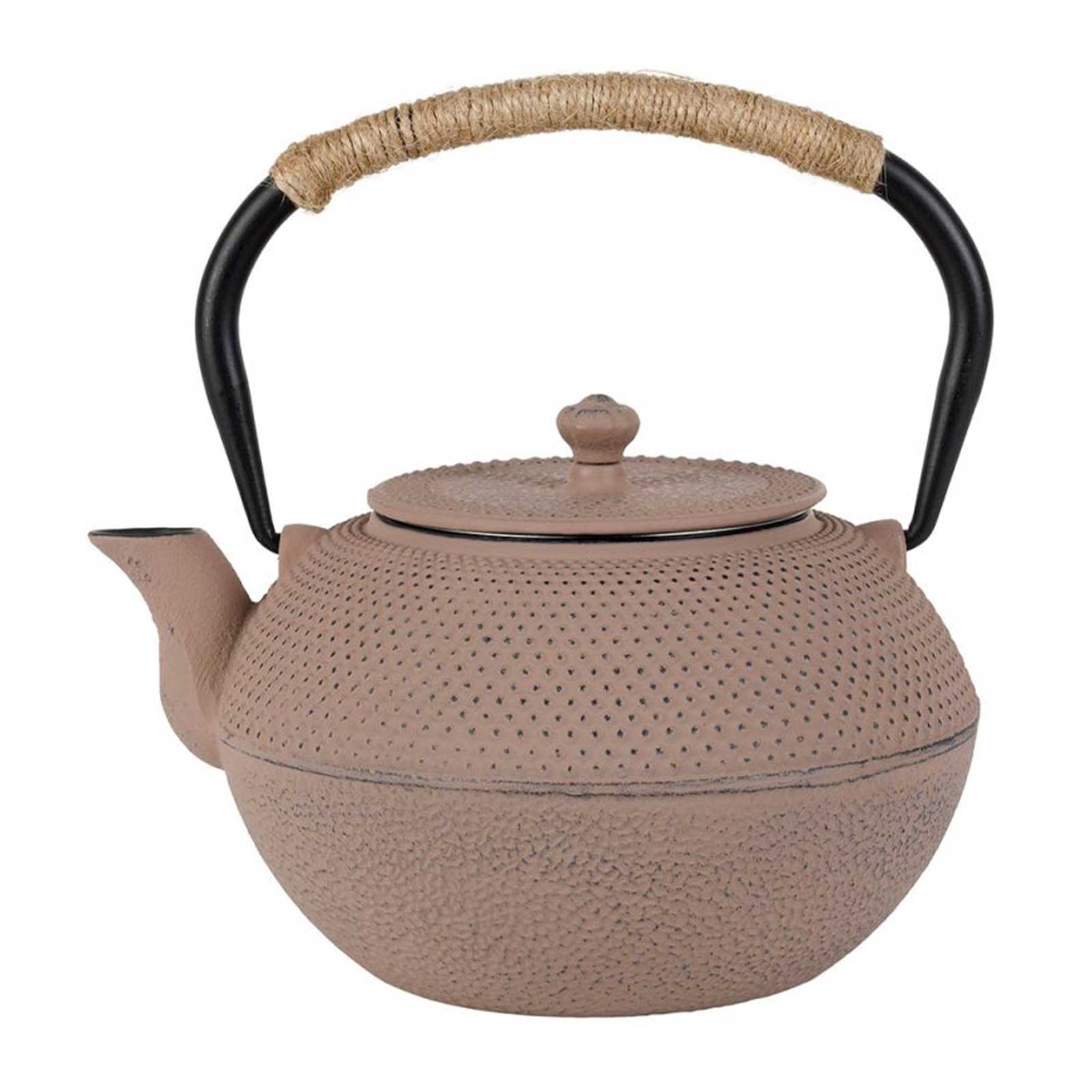 Théière en fonte Yliades nude 1,2L avec bec verseur et anse habillée de cordelette naturelle