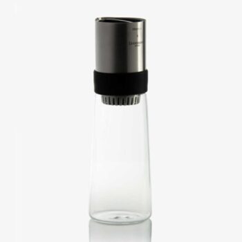 Carafe Dammann Frères Iced Tea Maker 0,8L en verre borosilicate et acier inoxydable brossé, avec filtre intégré et bande de silicone noire