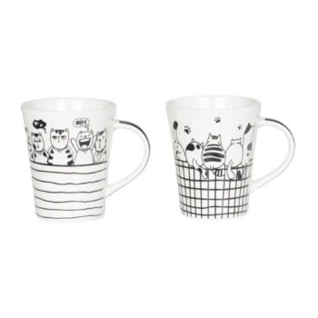 Coffret de deux mugs Pacha en porcelaine blanche, décorés de chats noirs et gris, 39 cl chacun