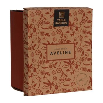 Boîte d'emballage en carton kraft marron de la collection Aveline par Table Passion, ornée de motifs floraux imprimés en rouge brique