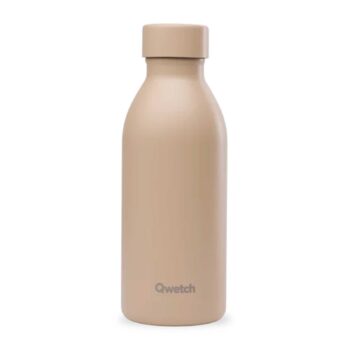 Bouteille isotherme Qwetch en inox mat beige lin, 500 ml, avec bouchon à vis assorti