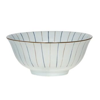 Coupelle Bastide Linea en porcelaine blanche, 13,5 cm, forme évasée sur petit pied, décor de lignes bleues et dorées