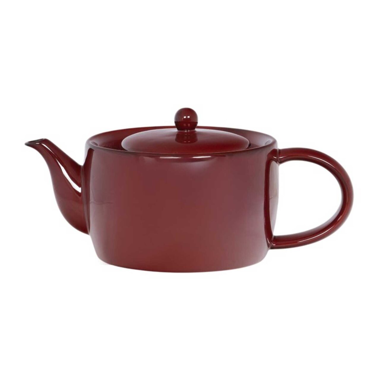 Théière Bastide Chado rouge brillante de 1,5 l, silhouette arrondie avec bec verseur, anse latérale et couvercle à bouton rond.