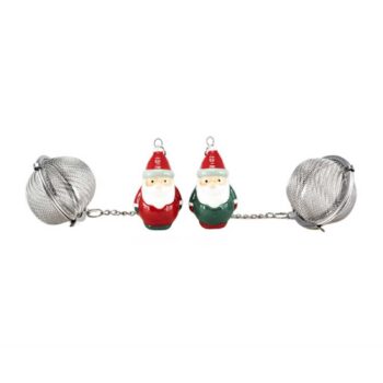 Boules à thé Faye North en inox ajouré, avec chaînettes argentées et pendentifs Père Noël rouge et vert