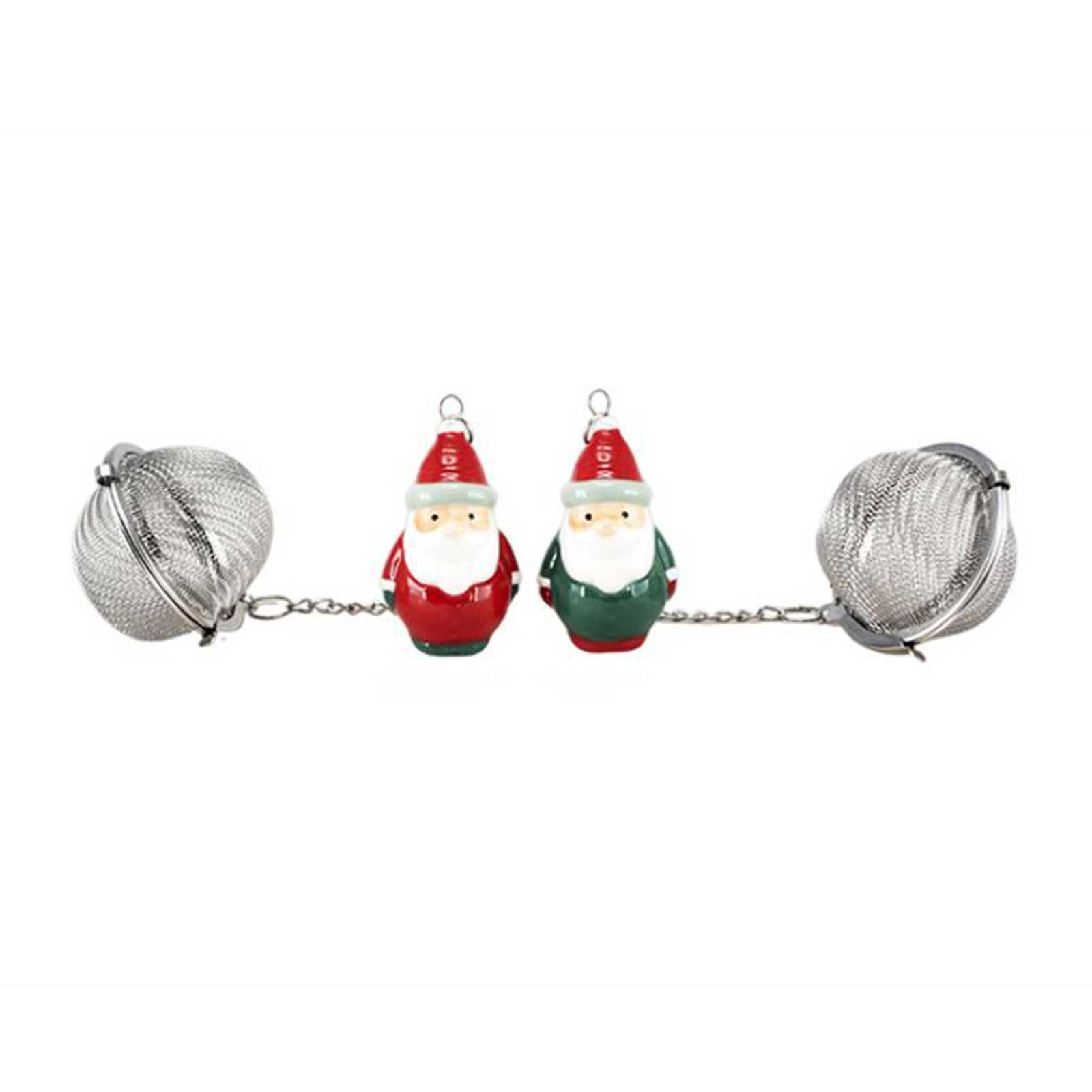 Boules à thé Faye North en inox ajouré, avec chaînettes argentées et pendentifs Père Noël rouge et vert